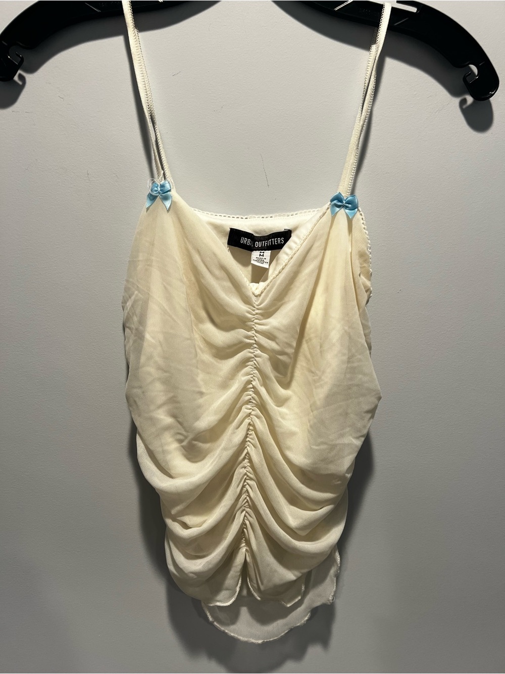 Urban Outfitters Cream Ruched Cami with Light Blue Bow Straps